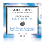 Made Simple Skin Care Cacao Green Tea Face Mask USDA Certified Organic Raw Vegan NonGMO