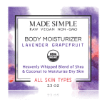 Made Simple Skin Care Lavender Grapefruit Body Moisturizer USDA Certified Organic Raw Vegan NonGMO