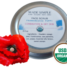 Made Simple Skin Care USDA certifeid organic raw vegan scrub Frankincense PoppySeed sample5a