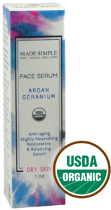 Made Simple Skin Care Argan Geranium Face Serum USDA Certified Organic Raw Vegan NonGMO