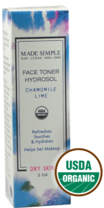 Made Simple Skin Care Face Toner Hydrosol Chamomile Lime USDA Certified Organic Raw Vegan NonGMO