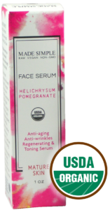 Made Simple Skin Care Helichrysum Pomegranate Face Serum certified organic raw vegan non-gmo boxst